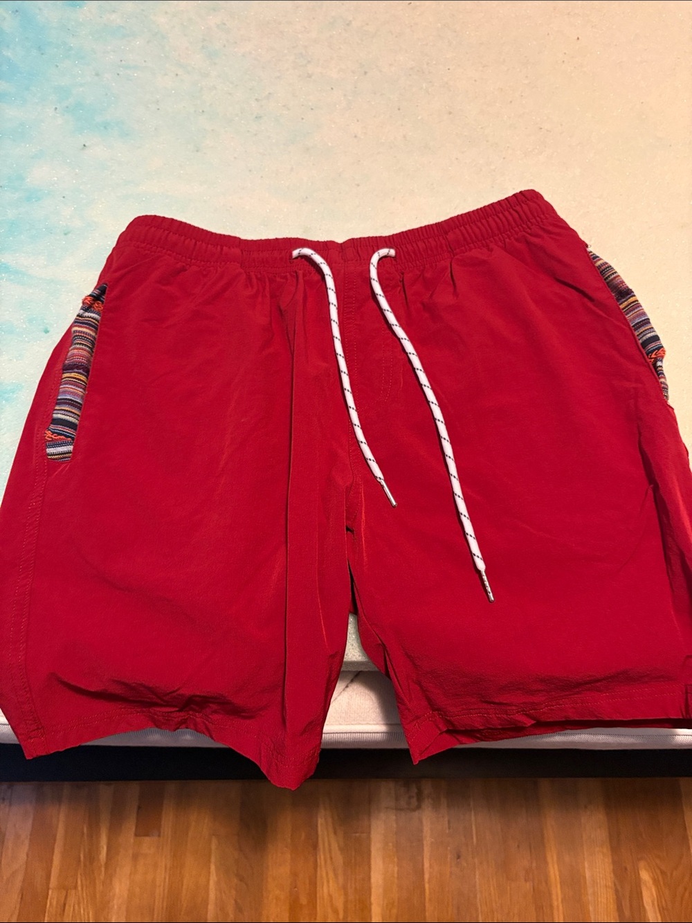 Men's Red Athletic Shorts with Contrast Pocket Trim